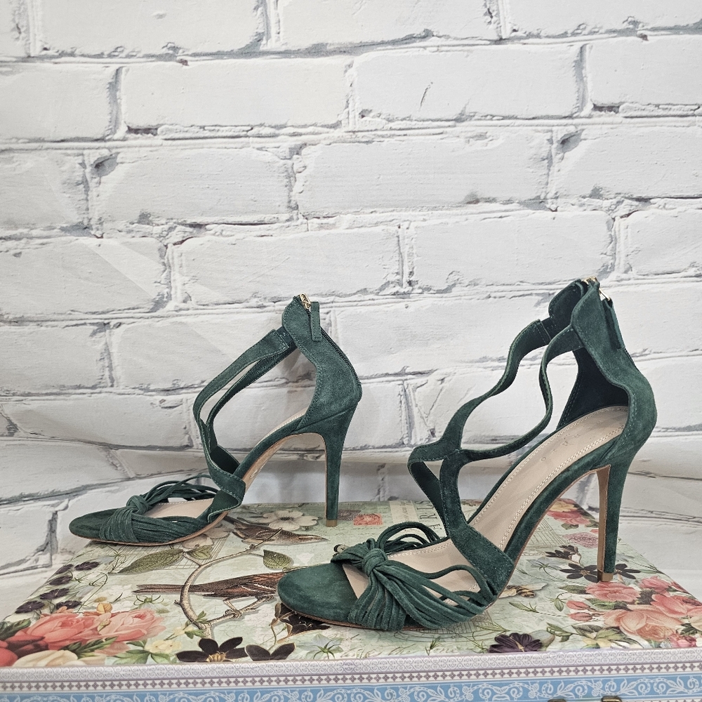 Sandro Elisa Heeled Sandals In Green Suede - Picture 2 of 8
